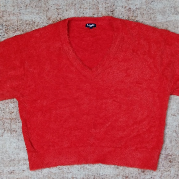 Splendid Red Fuzzy V Neck Sweater Top Womens Size Small - Picture 8 of 11